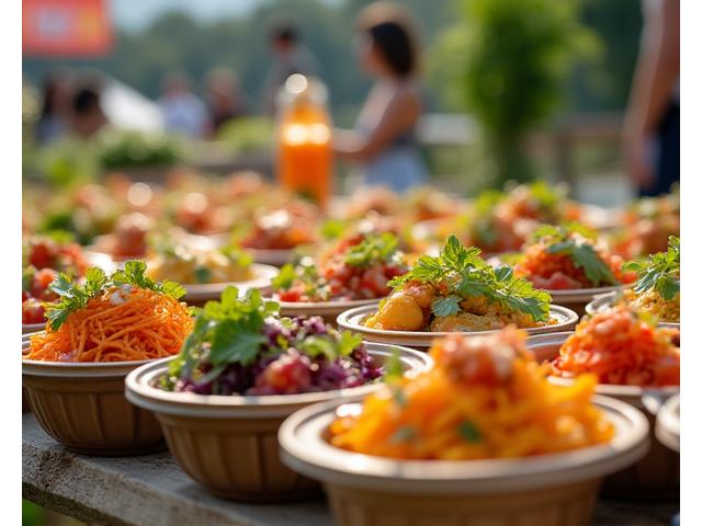Sustainable catering setup with organic food and compostable plates