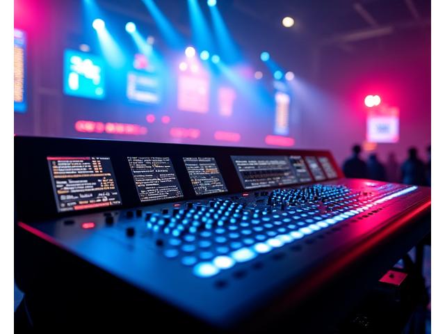 Dynamic audio waveform visualization over high-tech mixing console