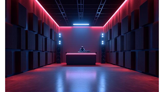 Acoustically treated indoor club with mood lighting