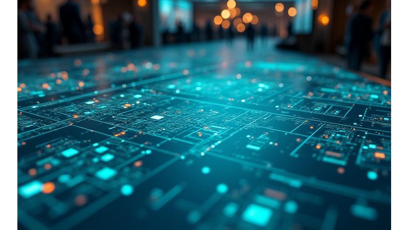 Detailed project plan blueprint with glowing digital interface elements suggesting collaborative effort and precision.