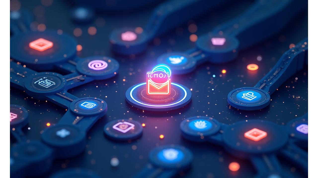 Vibrant, abstract illustration depicting various marketing and engagement tools like email icons, social media logos, and loyalty program badges, flowing digitally, with connections to a central festival event icon.