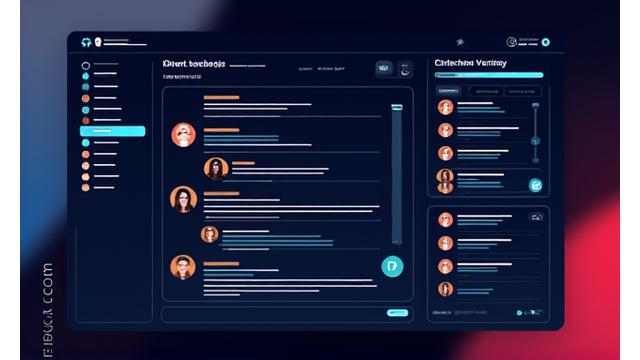 An interactive virtual event dashboard showing a live chat feed, audience polls, and a list of connected attendees in a modern, dark UI.